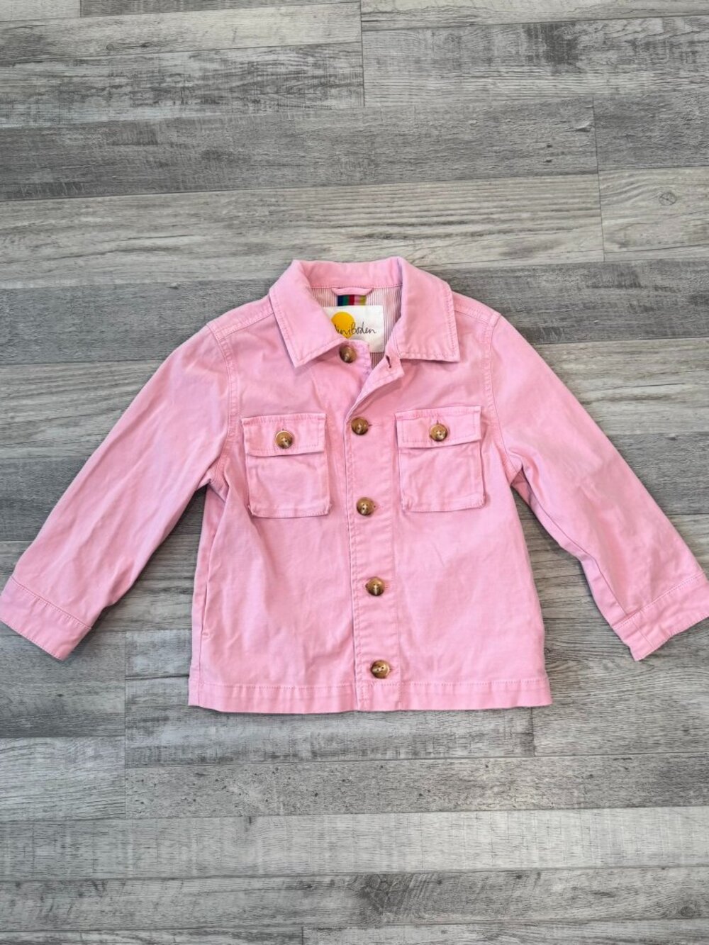Mini Boden Girls Pink Cotton Button Front Jacket Size 3/4 Year M16